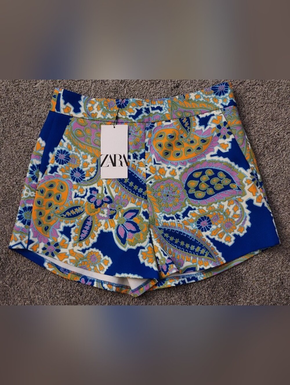 ZARA Vibrant Paisley Print Shorts - Blue, Yellow, Pink
